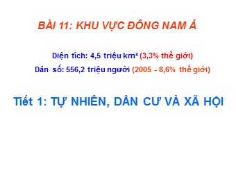 Bài giảng Địa lí Khối 11 - Bài 11: Khu vực Đông Nam Á - Tiết 1: Tự nhiên, dân cư và xã hội