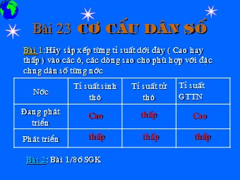 Bài giảng Địa lí Lớp 10 - Bài 23: Cơ cấu dân số (Bản đẹp)