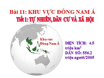 Bài giảng Địa lí Lớp 11 - Bài 11: Khu vực Đông Nam Á - Tiết 1: Tự nhiên, dân cư và xã hội (Bản đẹp)