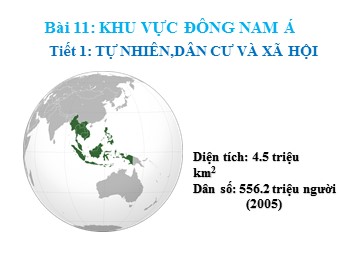 Bài giảng môn Địa lí Lớp 11 - Bài 11: Khu vực Đông Nam Á - Tiết 1: Tự nhiên, dân cư và xã hội (Bản hay)