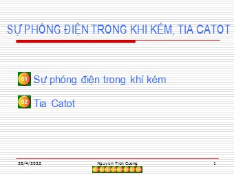 Bài giảng Sự phóng điện trong khi kém, tia Catot (Bản hay)