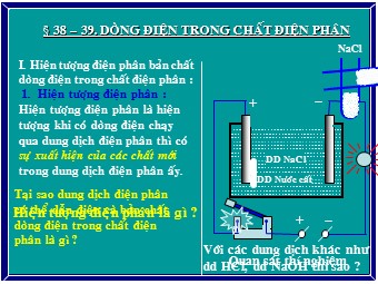 Bài giảng Vật lí Khối 11 - Bài 14: Dòng điện trong chất điện phân (Bản hay)