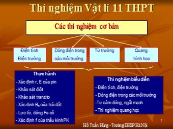 Bài giảng Vật lí Lớp 11 - Thí nghiệm cơ bản - Hồ Tuấn Hùng