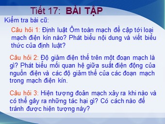 Bài giảng Vật lí Lớp 11 - Tiết 17: Bài tập