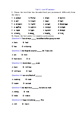 3 Đề thi 15 phút Tiếng Anh 7 (Có đáp án)