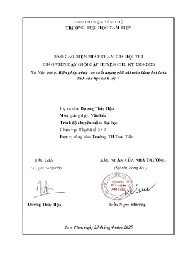 Biện pháp nâng cao chất lượng giải bài toán bằng hai bước tính cho học sinh lớp 3