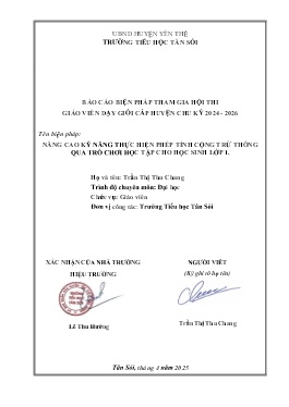 Biện pháp nâng cao kỹ năng thực hiện phép tính cộng trừ thông qua trò chơi học tập cho học sinh lớp 1