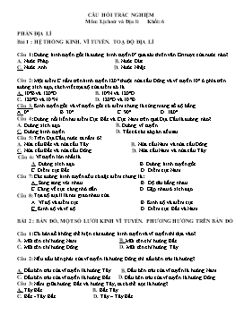 Câu hỏi ôn tập trắc nghiệm Địa lí 6+9