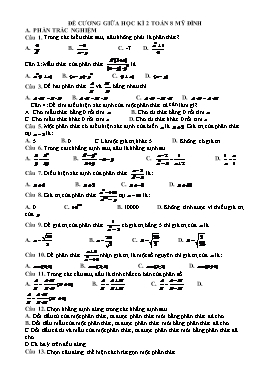 Đề cương ôn tập giữa học kì II Lớp Toán 8