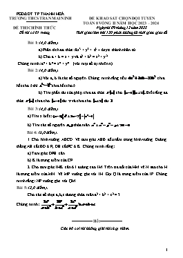 Đề khảo sát chọn đội tuyển Toán 8 (Vòng II) - Năm học 2023-2024 - Trường THCS Trần MAi Ninh (Có đáp án)