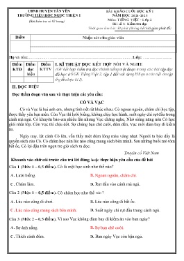 Đề khảo sát cuối học kì I Tiếng Việt 2 - Năm học 2024-2025 - Trường Tiểu học Ngọc Thiện 1 (Có đáp án + Ma trận)