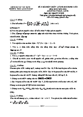 Đề khảo sát HSG Toán 8 - Năm học 2023-2024 - Trường THCS Lê Đình Kiên (Có đáp án)