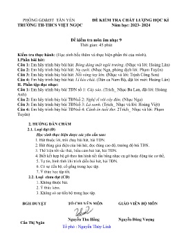 Đề kiểm tra chất lượng học kì I Âm nhạc 9 - Năm học 2023-2024 - Trường TH&THCS Việt Ngọc (Có hướng dẫn chấm)