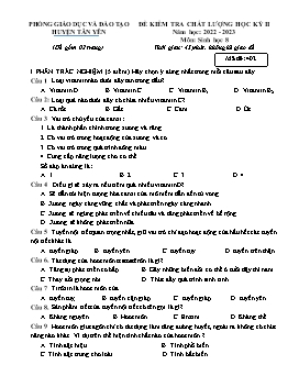 Đề kiểm tra chất lượng học kì II Sinh học 8 - Mã đề 402 - Năm học 2022-2023 - PGD Huyện Tân Yên (Có đáp án)