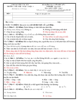 Đề kiểm tra cuối học kì I Công nghệ 4 - Năm học 2024-2025 - Trường Tiểu học Ngọc Thiện số 1 (Có đáp án + Ma trận)
