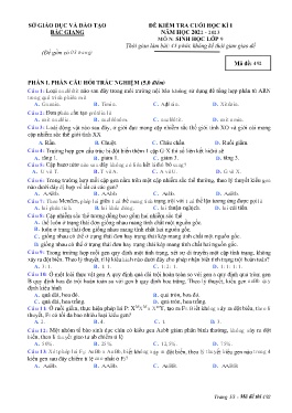 Đề kiểm tra cuối học kì I Sinh học 9 - Mã đề 492 - Năm học 2022-2023 - Sở GD&ĐT Bắc Giang