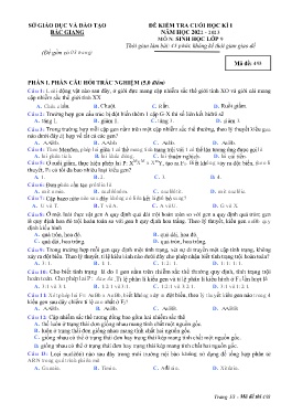 Đề kiểm tra cuối học kì I Sinh học 9 - Mã đề 493 - Năm học 2022-2023 - Sở GD&ĐT Bắc Giang