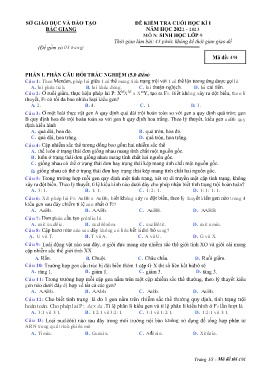 Đề kiểm tra cuối học kì I Sinh học 9 - Mã đề 494 - Năm học 2022-2023 - Sở GD&ĐT Bắc Giang
