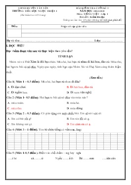 Đề kiểm tra cuối học kì I Tiếng Việt 1 - Năm học 2024-2025 - Trường Tiểu học Ngọc Thiện 1 (Có đáp án)
