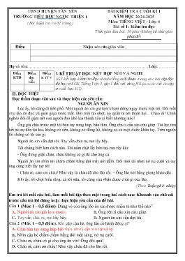 Đề kiểm tra cuối học kì I Tiếng Việt 4 - Năm học 2024-2025 - Trường Tiểu học Ngọc Thiện số 1 (Có đáp án + Ma trận)