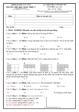Để kiểm tra cuối học kì I Toán 3 - Năm học 2024-2025 - Trường Tiểu học Ngọc Thiện 1 (Có đáp án + Ma trận)