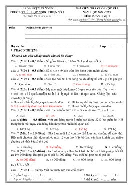 Đề kiểm tra cuối học kì I Toán 4 - Năm học 2024-2025 - Trường Tiểu học Ngọc Thiện số 1 (Có đáp án + Ma trận)