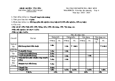 Đề kiểm tra cuối học kì II Giáo dục địa phương 6 - Năm học 2024-2025 - Trường THCS Việt Ngọc (Có đáp án + Ma trận)