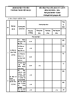 Đề kiểm tra giữa học kì I Địa lí 9 - Năm học 2023-2024 - Trường THCS Việt Ngọc (Có đáp án + Ma trận)