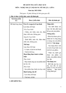 Đề kiểm tra giữa học kì I Mĩ thuật 6 - Năm học 2023-2024