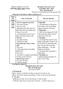 Đề kiểm tra giữa học kì I Mĩ thuật 8 - Năm học 2023-2024 - Trường THCS Việt Ngọc
