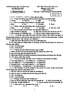 Đề kiểm tra giữa học kì I Tin học 6 - Mã đề 701 - Năm học 2023-2024 - PGD Huyện Tân Yên
