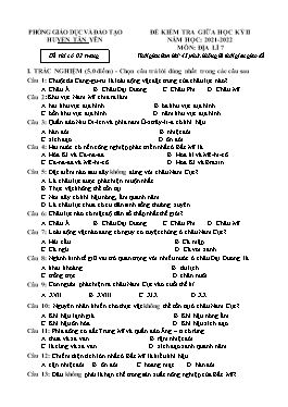 Đề kiểm tra giữa học kì II Địa lí 7 - Năm học 2021-2022 - PGD Huyện Tân Yên (Có đáp án)