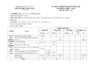 Đề kiểm tra giữa học kì II Giáo dục địa phương 6 - Năm học 2024-2025 - Trường THCS Việt Ngọc (Có đáp án + Ma trận)