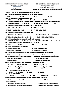 Đề kiểm tra giữa học kì II Hóa học 8 - Năm học 2021-2022 - PGD Huyện Tân Yên (Có đáp án)