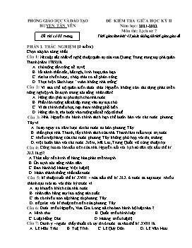 Đề kiểm tra giữa học kì II Lịch sử 7 - Năm học 2021-2022 - PGD Huyện Tân Yên (Có đáp án)
