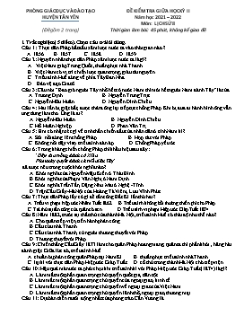 Đề kiểm tra giữa học kì II Lịch sử 8 - Năm học 2021-2022 - PGD Huyện Tân Yên (Có đáp án)