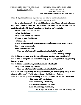 Đề kiểm tra giữa học kì II Ngữ văn 8 - Năm học 2021-2022 - PGD Huyện Tân Yên (Có đáp án)