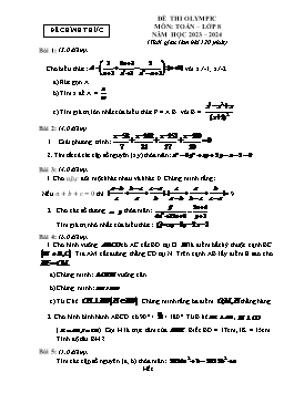 Đề thi Olympic Toán 8 - Năm học 2023-2024 (Có đáp án)