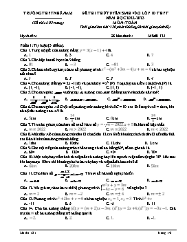 Đề thi thử tuyển sinh vào Lớp 10 THPT Toán - Mã đề 121 - Năm học 2022-2023 - Trường THPT Nhã Nam (Có đáp án)