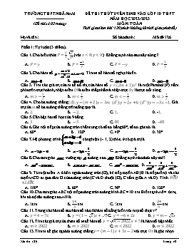Đề thi thử tuyển sinh vào Lớp 10 THPT Toán - Mã đề 126 - Năm học 2022-2023 - Trường THPT Nhã Nam (Có đáp án)