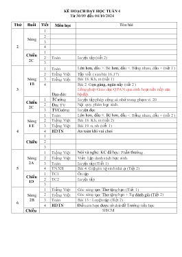 Giáo án các môn Lớp 1+2 - Tuần 4 - Năm học 2024-2025 - Dương Thị Hằng