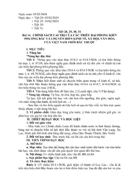 Giáo án Lịch sử 6 - Tiết 28-31, Bài 14: Chính sách cai trị của các triều đại phong kiến phương Bắc và chuyển biến kinh tế, xã hội, văn hóa của Việt Nam thời Bắc thuộc - Năm học 2023-2024