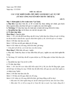 Giáo án Lịch sử 6 - Tiết 34, Bài 15: Các cuộc khởi nghĩa tiêu biểu giành độc lập, tự chủ (Từ đầu công nguyên đến trước thế kỉ X) (Tiết 3) - Năm học 2023-2024