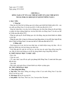 Giáo án Lịch sử 7 - Chương 4: Đông Nam Á từ nửa sau thế kỉ X đến nửa đầu thế kỉ XVI - Tiết 18+19, Bài 10: Khái quát lịch sử Đông Nam Á - Năm học 2023-2024
