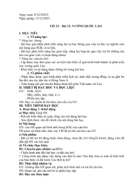 Giáo án Lịch sử 7 - Tiết 21, Bài 12: Vương quốc Lào - Năm học 2023-2024