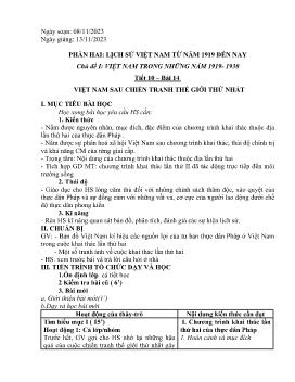 Giáo án Lịch sử 9 - Chủ đề I: Việt Nam trong những năm 1919-1930 - Tiết 10, Bài 14: Việt Nam sau chiến tranh thế giới thứ nhất - Năm học 2023-2024