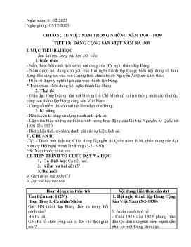 Giáo án Lịch sử 9 - Chương II: Việt Nam trong những năm 1930-1939 - Tiết 13: Đảng Cộng sản Việt Nam ra đời - Năm học 2023-2024