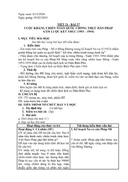 Giáo án Lịch sử 9 - Tiết 21, Bài 27: Cuộc kháng chiến toàn quốc chống thực dân Pháp xâm lược kết thúc (1953-1954) - Năm học 2023-2024