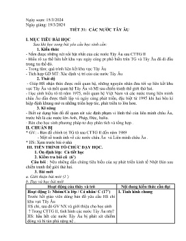 Giáo án Lịch sử 9 - Tiết 31: Các nước Tây Âu - Năm học 2023-2024