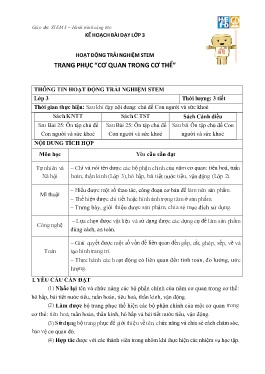 Giáo án Stem Lớp 3 - Bài: Trang phục cơ quan trong cơ thể